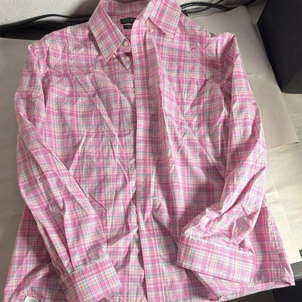 Lauren Ralph Lauren Men's Regular Fit Pink Plaid Stretch Dress Shirt 17 34/35